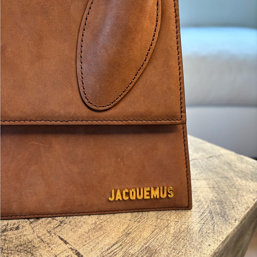 Jacquemus brown leather mini top-handle bag with gold logo - Picture 2 of 5